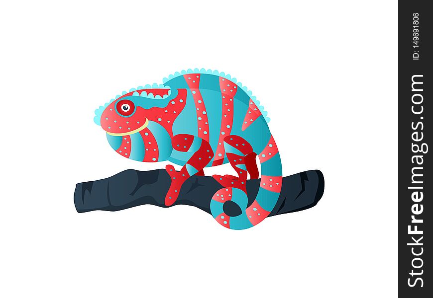 Colorful Chameleon. Vector illustration, cartoon style. reptile.