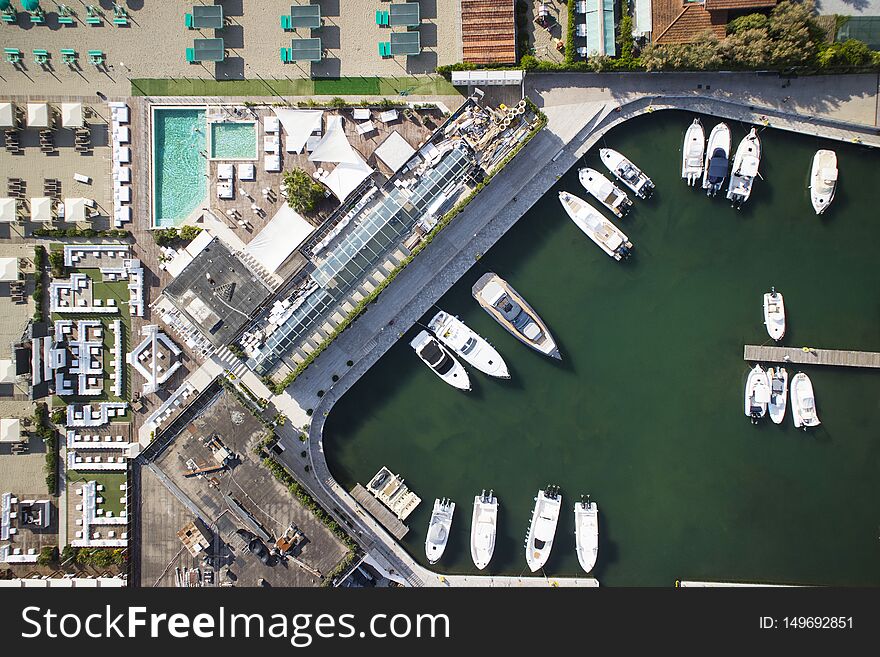 Aerial view of a small port for the storage of pleasure boats. Aerial view of a small port for the storage of pleasure boats