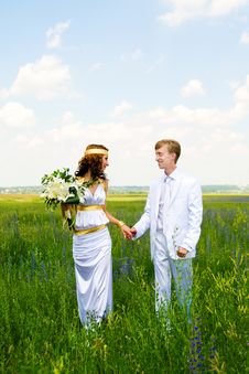 Just Married Couple On Field Royalty Free Stock Image Just Married Couple On Field Royalty Free Stock Image