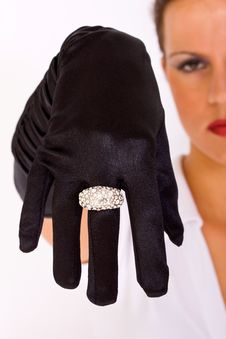 Black Satin Gloves And Ring Royalty Free Stock Photography Black Satin Gloves And Ring Royalty Free Stock Photography