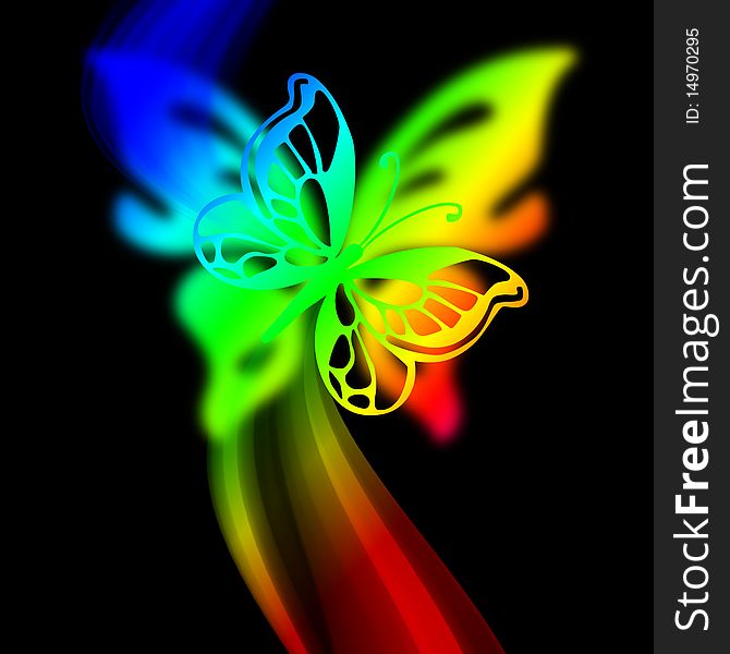 Colored  background with  abstract smoke and butterflies