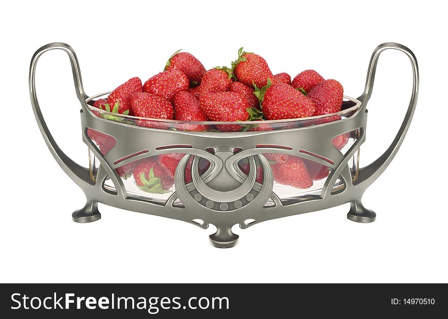 Fresh strawberries in a contemporary Art Nouveau bowl. Fresh strawberries in a contemporary Art Nouveau bowl.