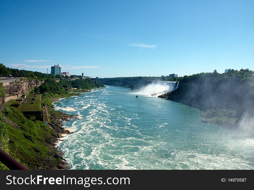 View of the Niagara river and Niagara falls