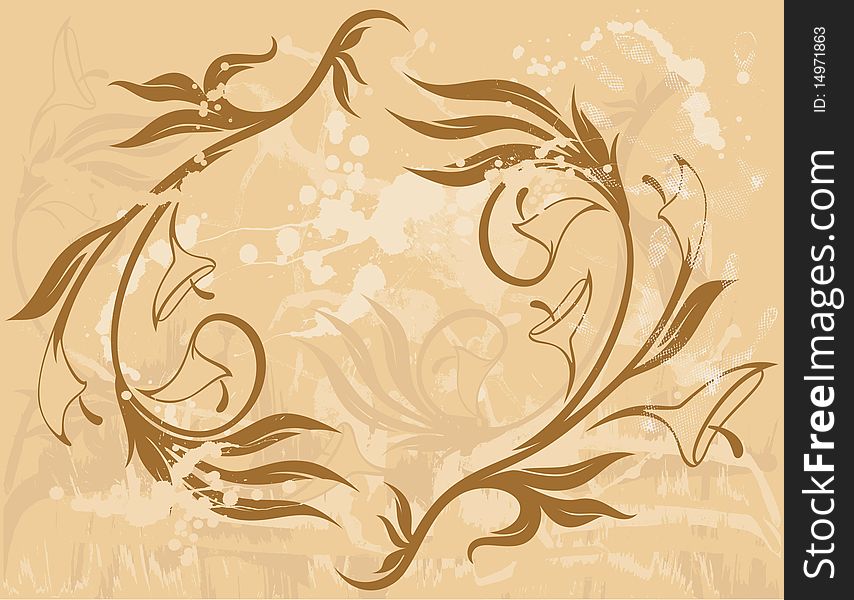 Illustration of grunge floral abstract banner with blots