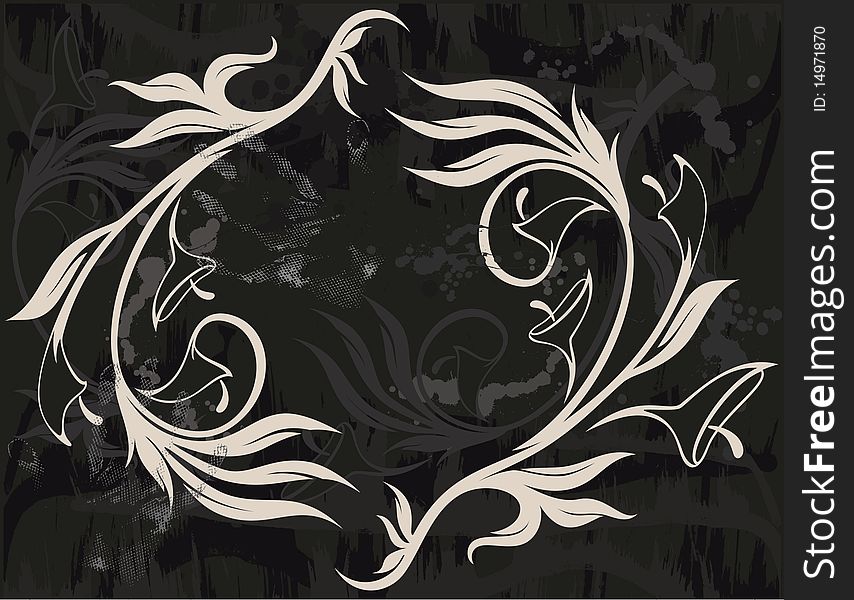 Illustration of grunge floral abstract banner with blots