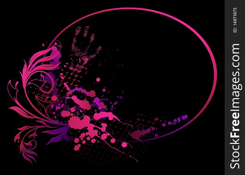 Illustration of grunge floral abstract banner with blots