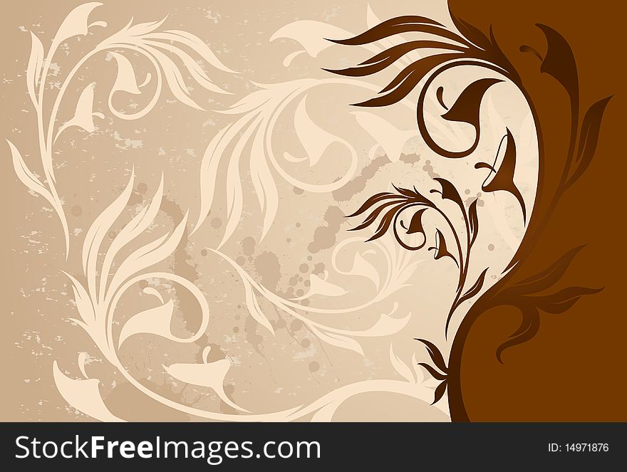 Illustration of grunge floral abstract banner with blots