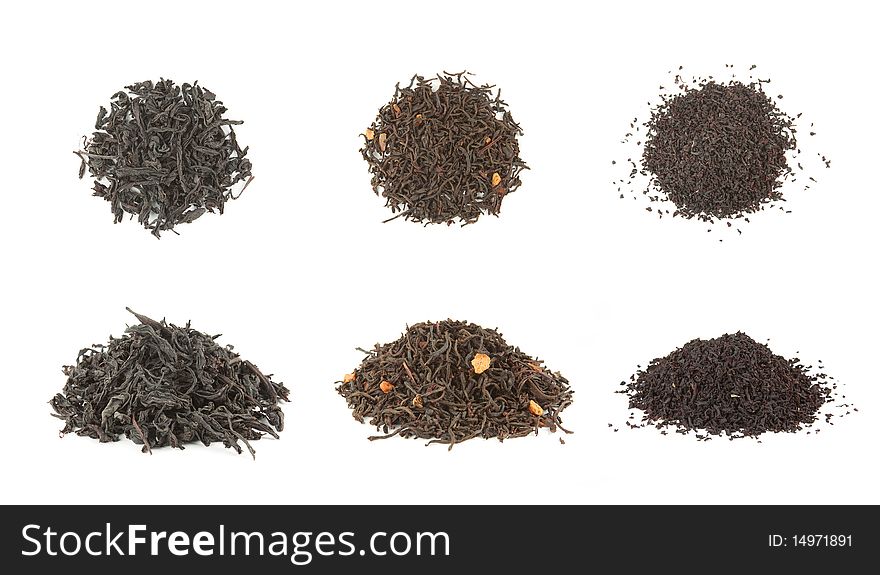 Three types of tea isolated on white