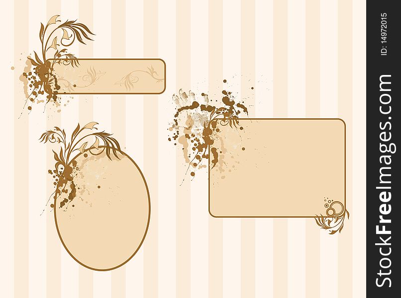 Illustration of grunge floral abstract banner with blots