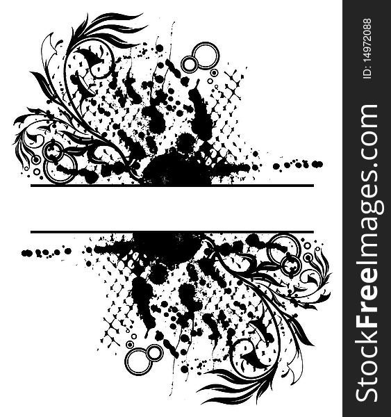 Illustration of grunge floral abstract banner with blots