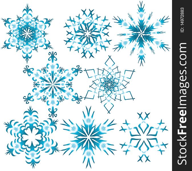 Eight blue snowflakes. Vector illustration