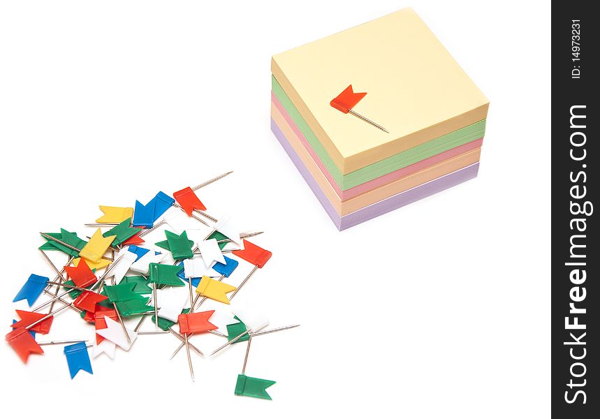 Sticky leaflets for records with multi-coloured paper clips in the form of tags