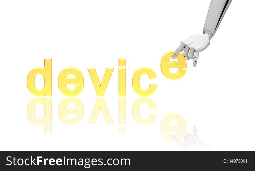 Robotic hand with word device. Isolated on white