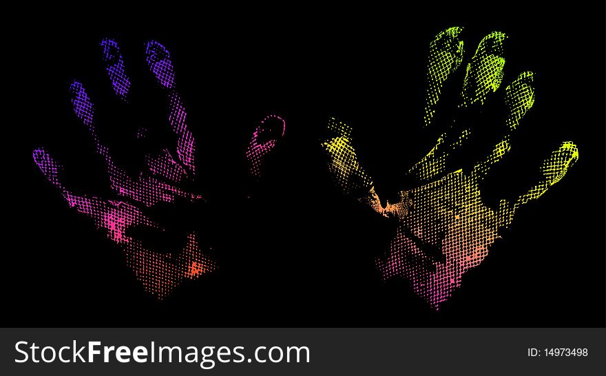 Illustration of grunge abstract imprints of hands