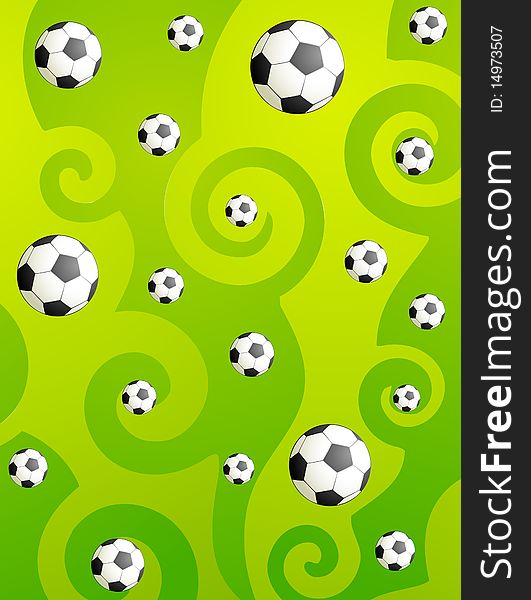 Footballs on a green background for a design
