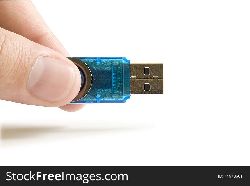 Usb flash in the hand isolated on white