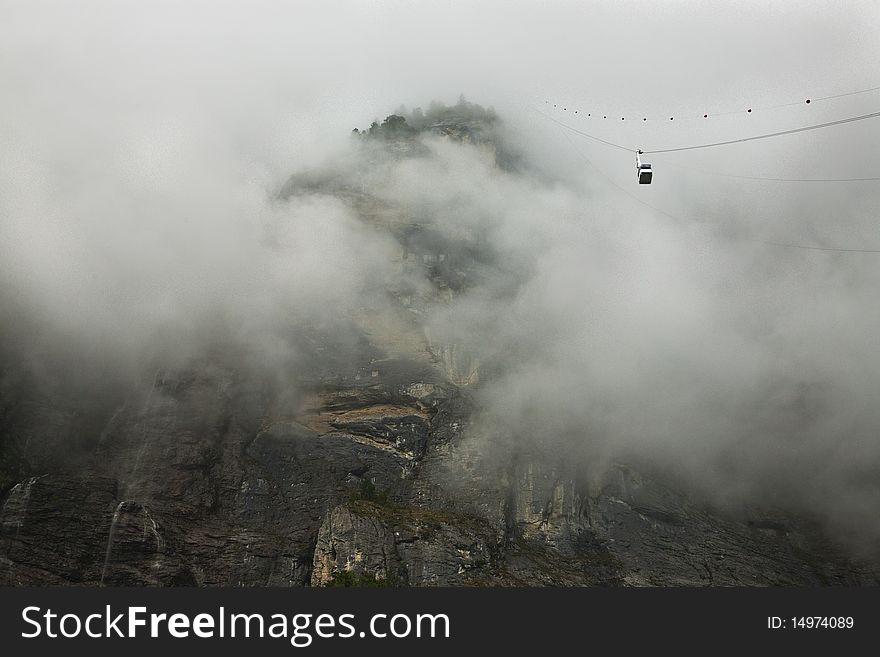 Aerial Tram in the Fog - Swiss Alps