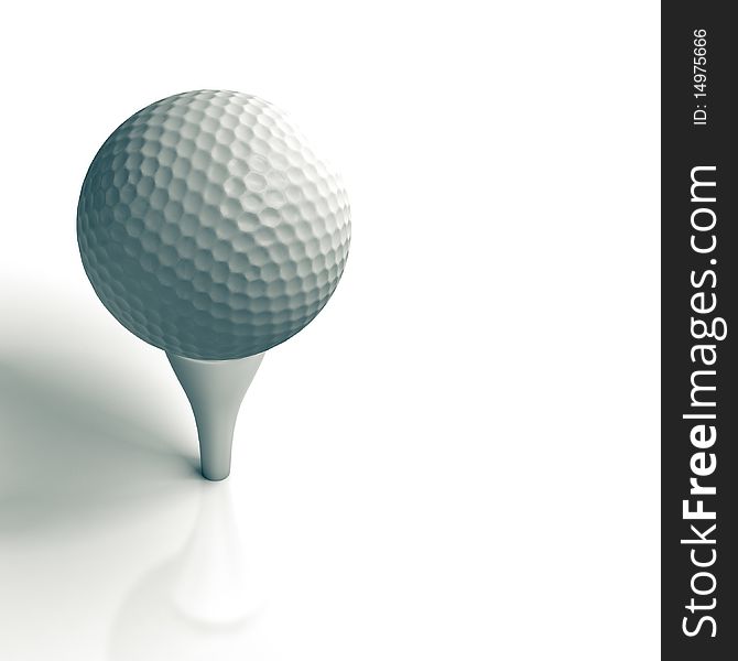 Golf ball and tee over a white background with reflection - image dedicated for an angle of page. Golf ball and tee over a white background with reflection - image dedicated for an angle of page