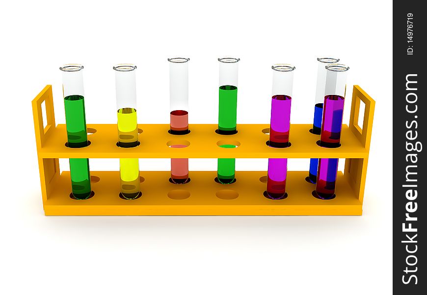 Test tubes any color over white. 3d rendered image