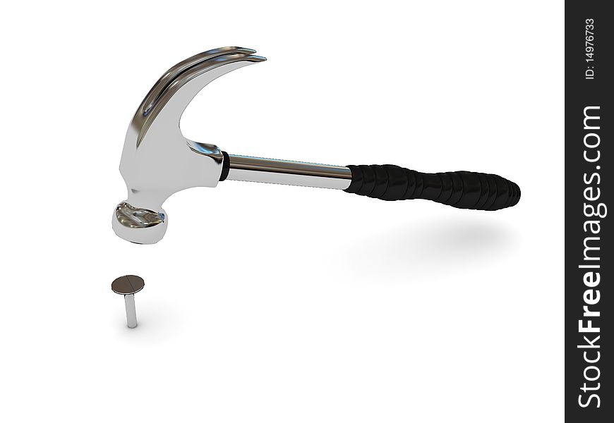 Iron hammer over white background