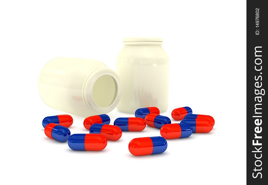 Pills over white background. 3D rendered image