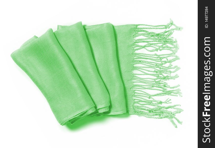 Green pashmine, smooth cotton tissue, isolated