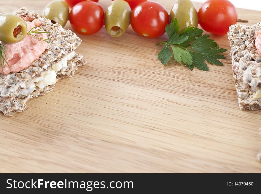 Close up of freshly made small bitesor food for catering events