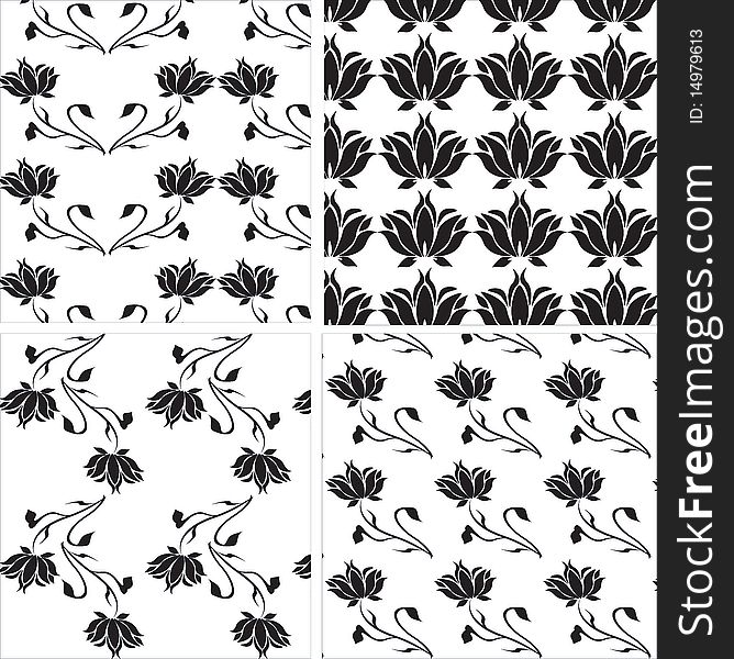 Set;black-white floral textures. Set;black-white floral textures.