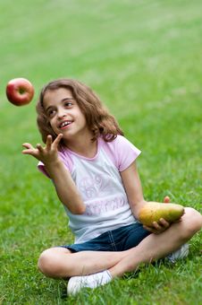 Girl With Red Apple And Pear Royalty Free Stock Photo Girl With Red Apple And Pear Royalty Free Stock Photo
