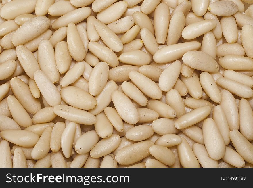 Pine nuts background,food category.