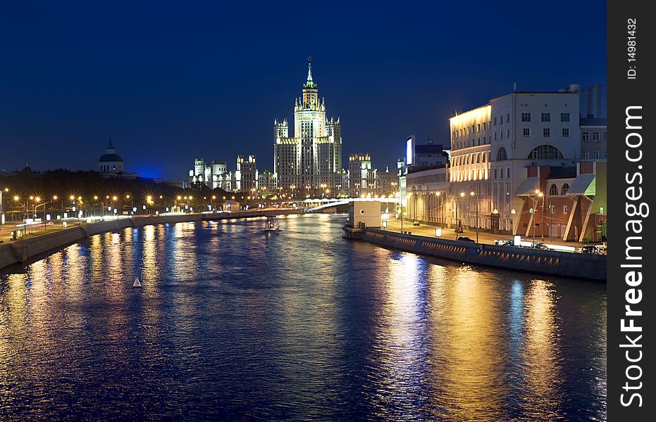 Moscow at night. View on hotel Ukraine