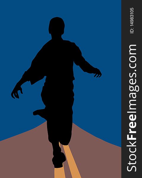 Silhouette of a man running on the road. Silhouette of a man running on the road