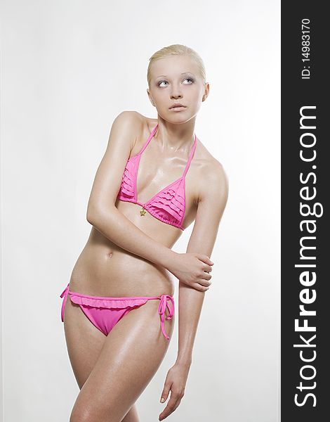 Woman wearing pink bikini