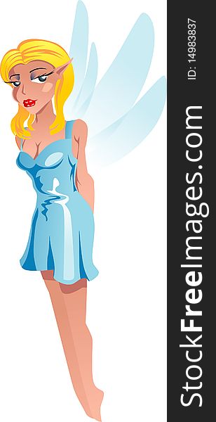 Vector illustration of a little elf with blue wings