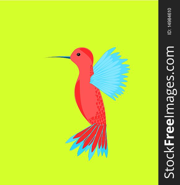 Flying hummingbird pink and blue colored  illustration