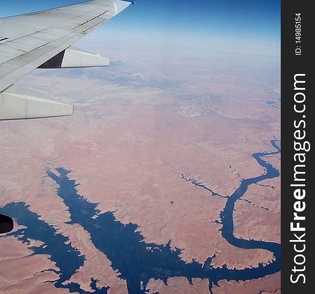 Veiw of earth thru a airplane window. Veiw of earth thru a airplane window