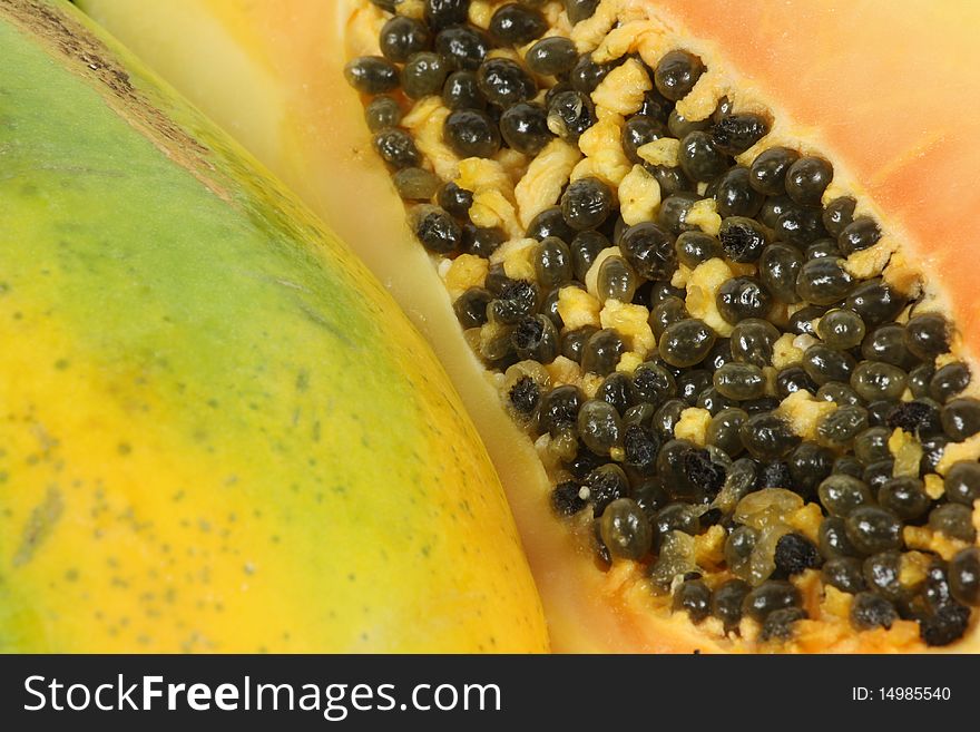 Close-up of bisected orange papaya