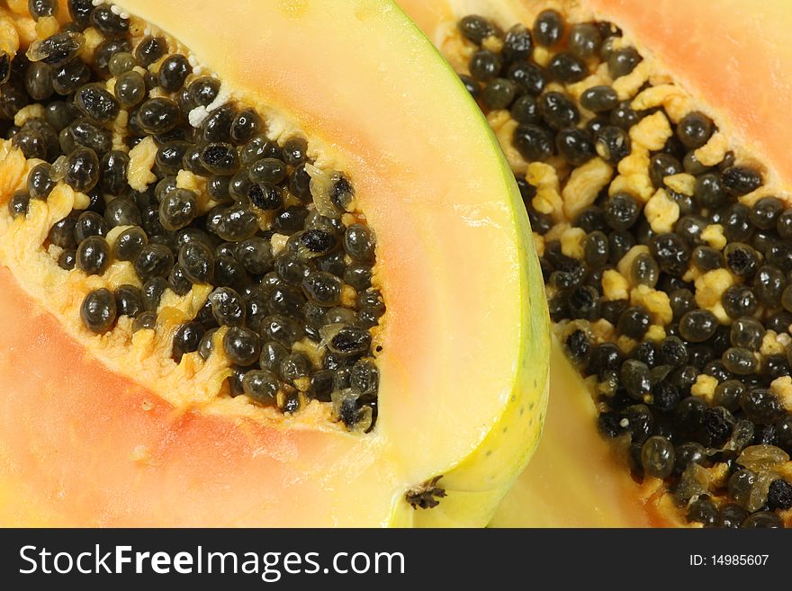 Close-up of bisected orange papaya