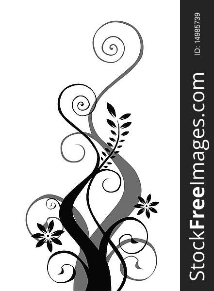 White background with black enchanting hand-painted vine. White background with black enchanting hand-painted vine