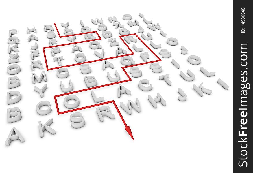 3d white crossword  with red arrow
