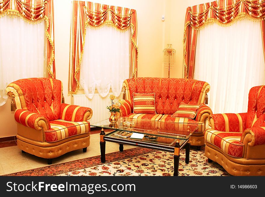 Luxurious furniture at home, horizontal picture.