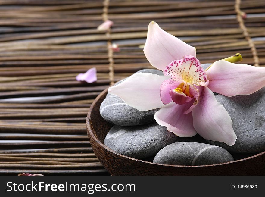 Pink orchid and therapy stones. Pink orchid and therapy stones