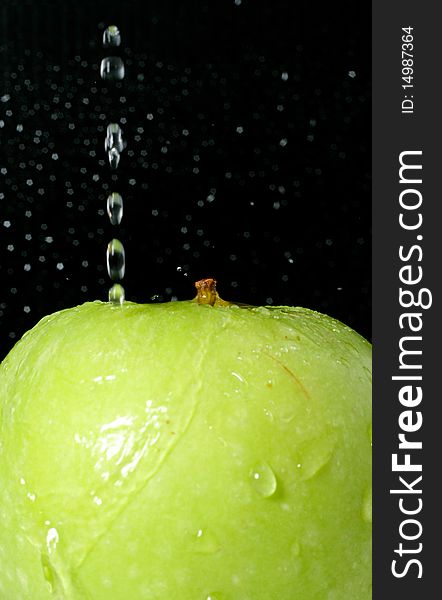 Water Drops on Green Apple