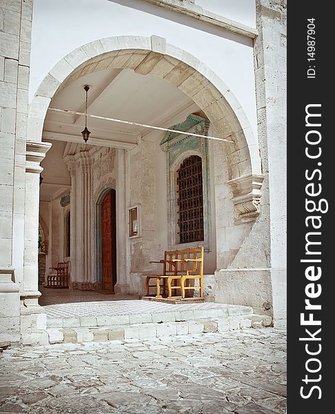 Church seating in ancient monastery