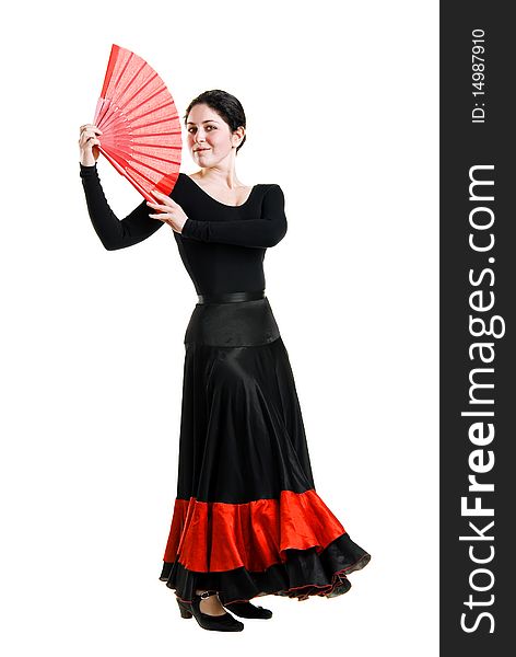 Portrait of a young woman dancer in a black Spanish dress. Portrait of a young woman dancer in a black Spanish dress