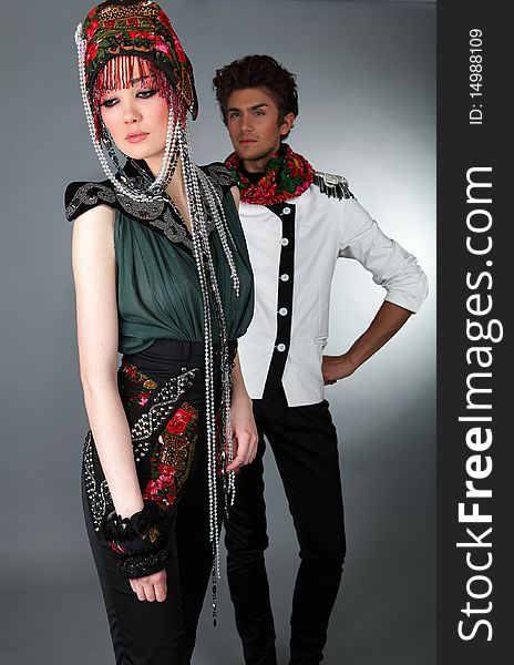 Pair models in exclusive design clothes