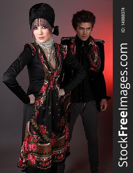 Pair models in exclusive design clothes