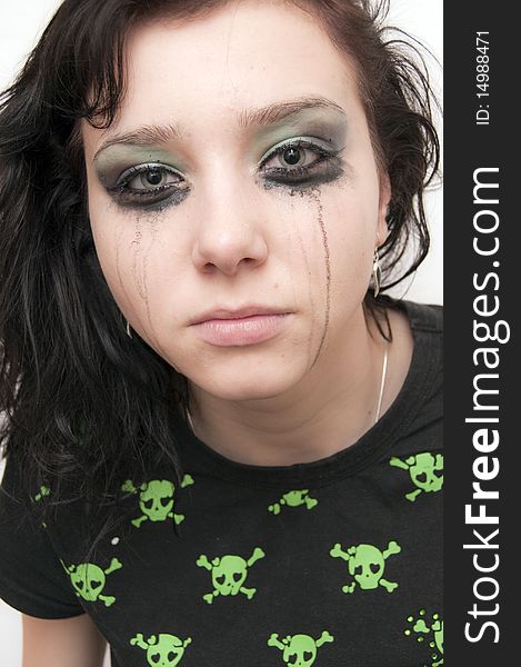 Beautiful Brunette Rocker Girl crying