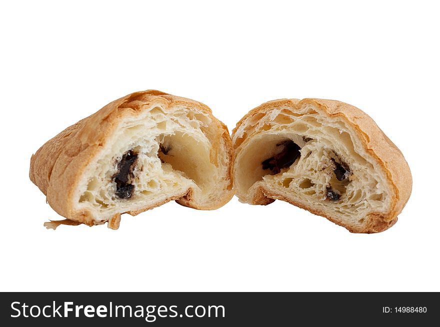 Croissant with chocolate filling on a white background