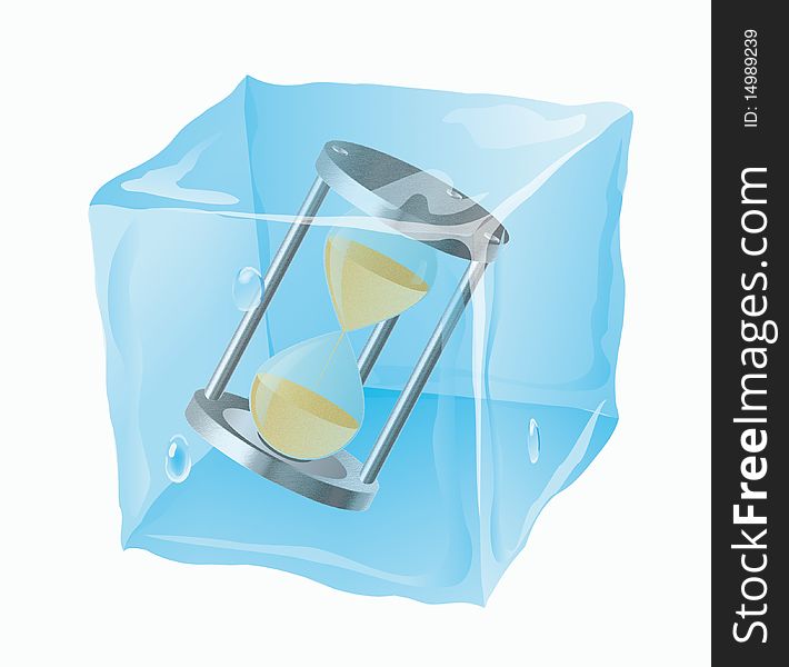 The frozen cube in which a sand-glass is located